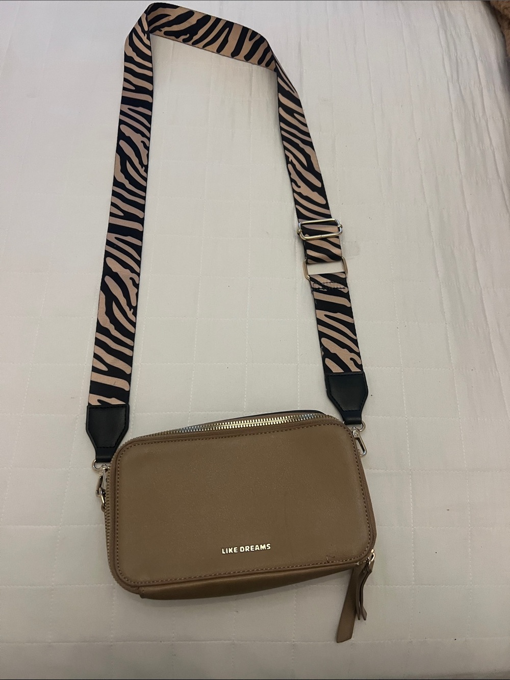LIKE DREAMS Taupe Crossbody with Zebra Strap